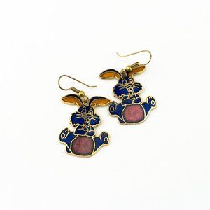 Bouncy Cartoon Bunny Metal Enameled Dangle Earrings